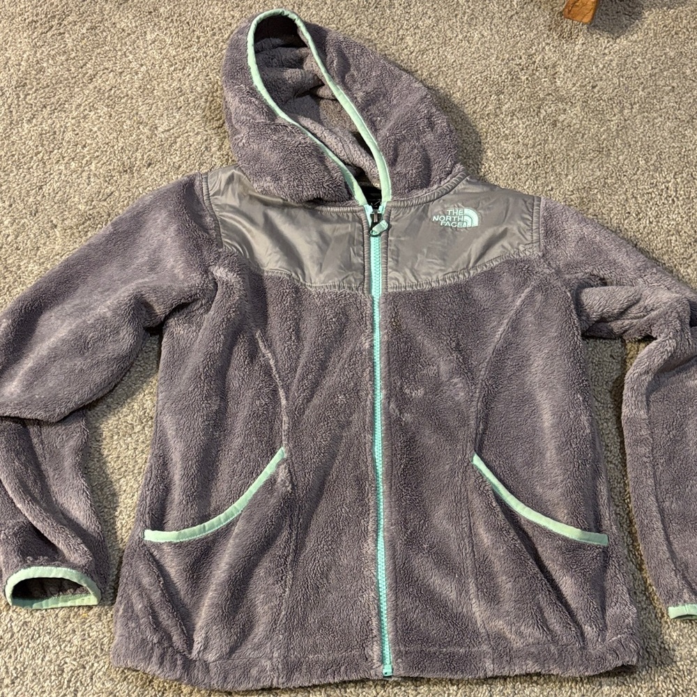 The North Face Kids Fleece Jacket in Gray with Mint Accents